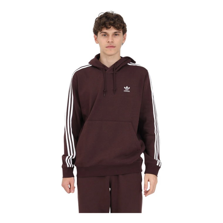 Brązowy męski hoodie z regulowanym kapturem i kieszenią kangurka Adidas Originals