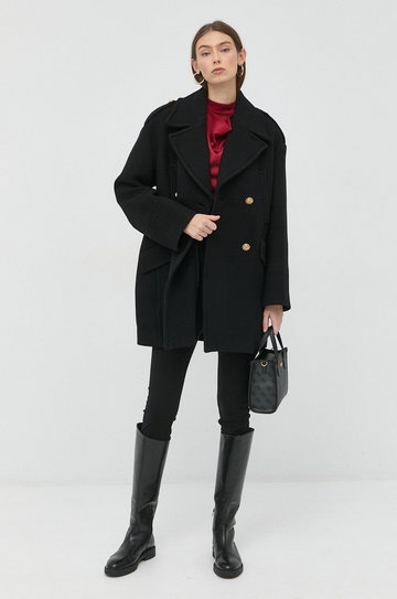Pinko płaszcz wełniany kolor czarny przejściowy dwurzędowy