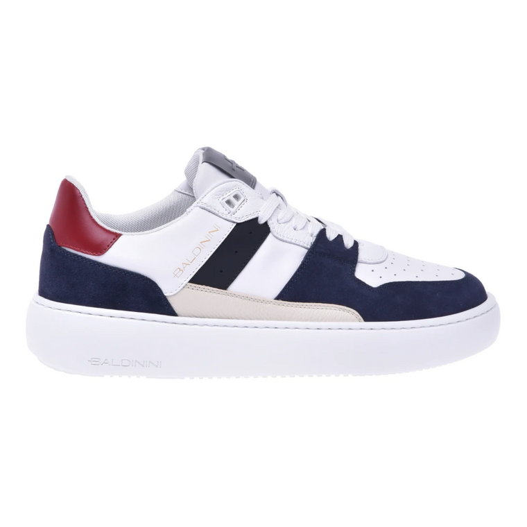 White leather and blue split leather low-top trainers Baldinini