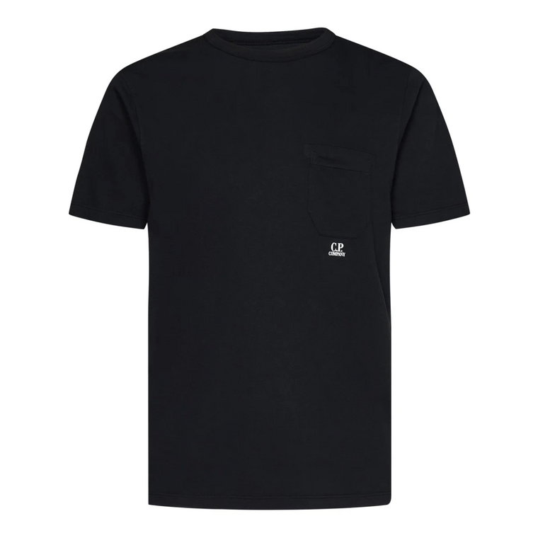 Czarna koszulka z kontrastowym logo i kieszenią C.p. Company