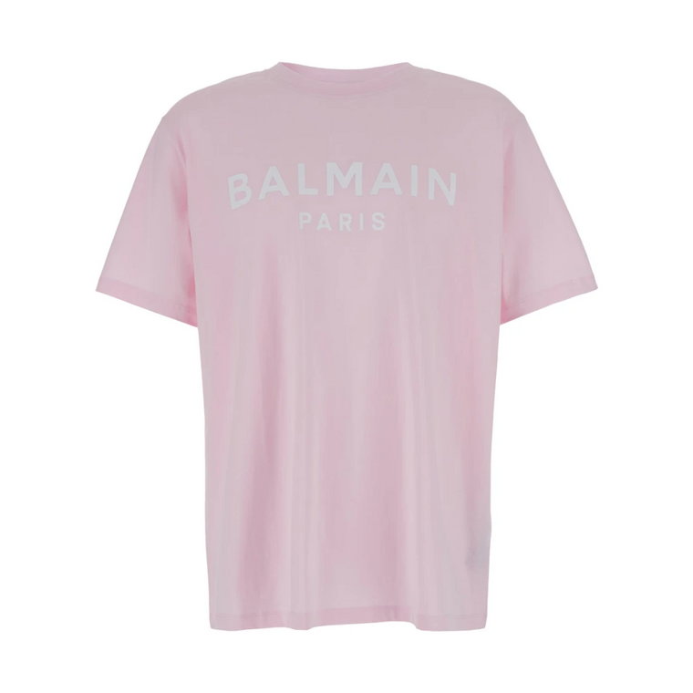 Różowa T-shirt z nadrukiem Balmain