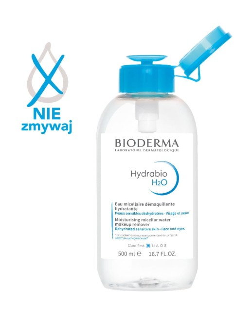 BIODERMA HYDRABIO H2O Nawilżająca Woda Micelarna Do Oczyszczania Twarzy i Zmywania Makijażu (Pompka) - 500 ml