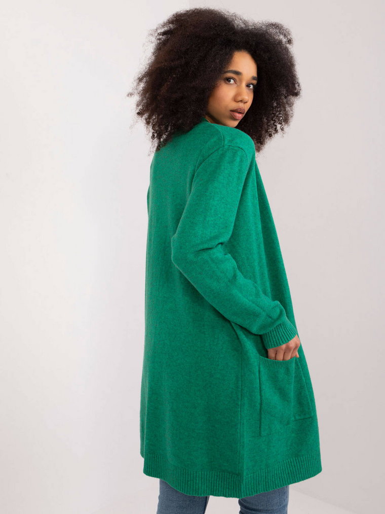 Sweter rozpinany zielony casual narzutka rękaw długi długość długa kieszenie