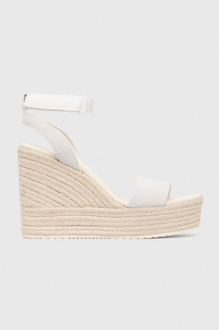 Calvin Klein Jeans sandały zamszowe WEDGE SANDAL SU CON damskie kolor beżowy na platformie YW0YW01026