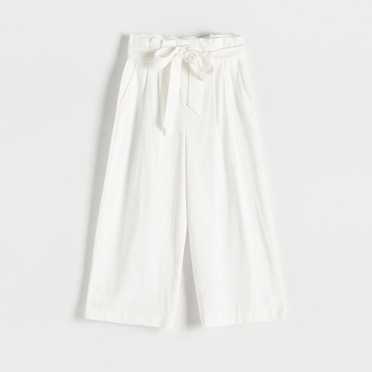 Reserved - Spodnie culotte z wiązaniem - Biały
