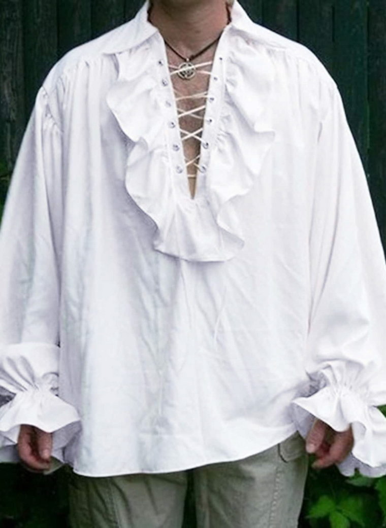 Koszula męska z falbanami i sznurowaniem na dekolcie