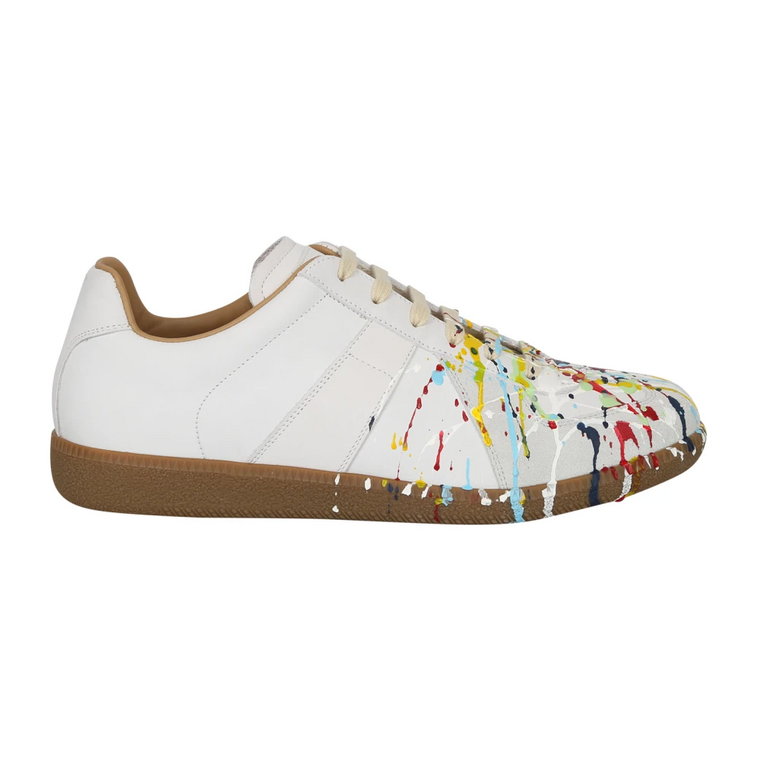 Białe Sneakersy z Plamami Farby dla Mężczyzn Maison Margiela