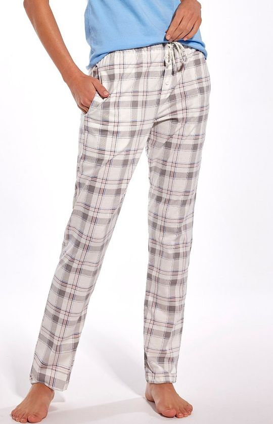 Spodnie piżamowe damskie długie w kratkę 690/39, Kolor śmietankowy, Rozmiar S, Cornette