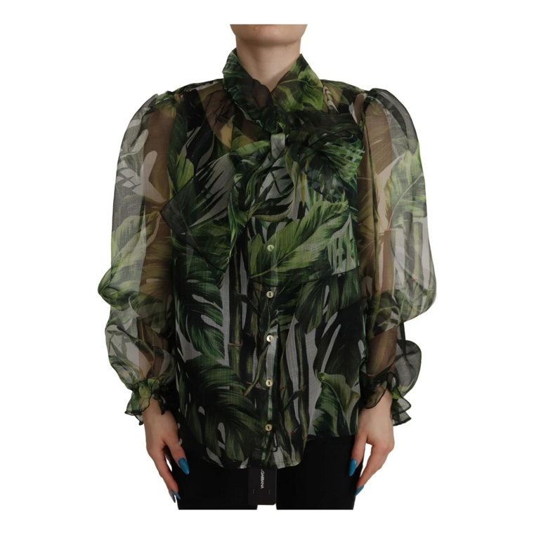 Green Banana Leaf Silk Top Shirt Blouse Dolce & Gabbana