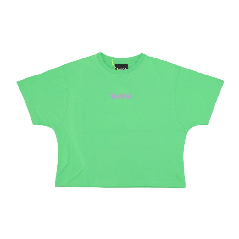 Cropped Logo Tee w Limonkowym/Fioletowym Disclaimer