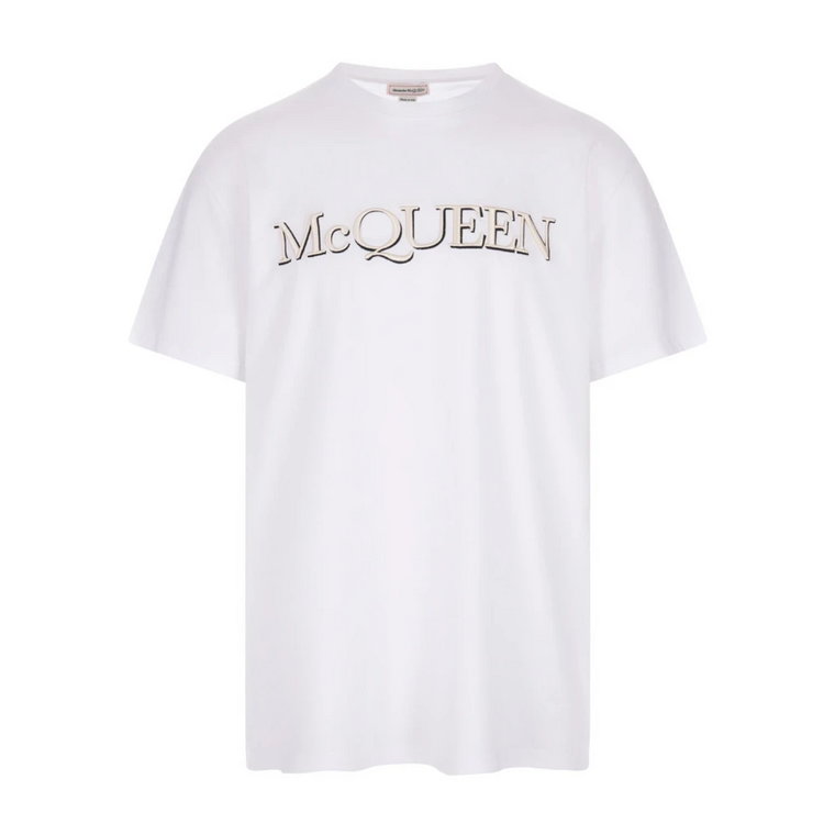 Biała Bawełniana Koszulka Okrągły Dekolt Krótki Rękaw Alexander McQueen