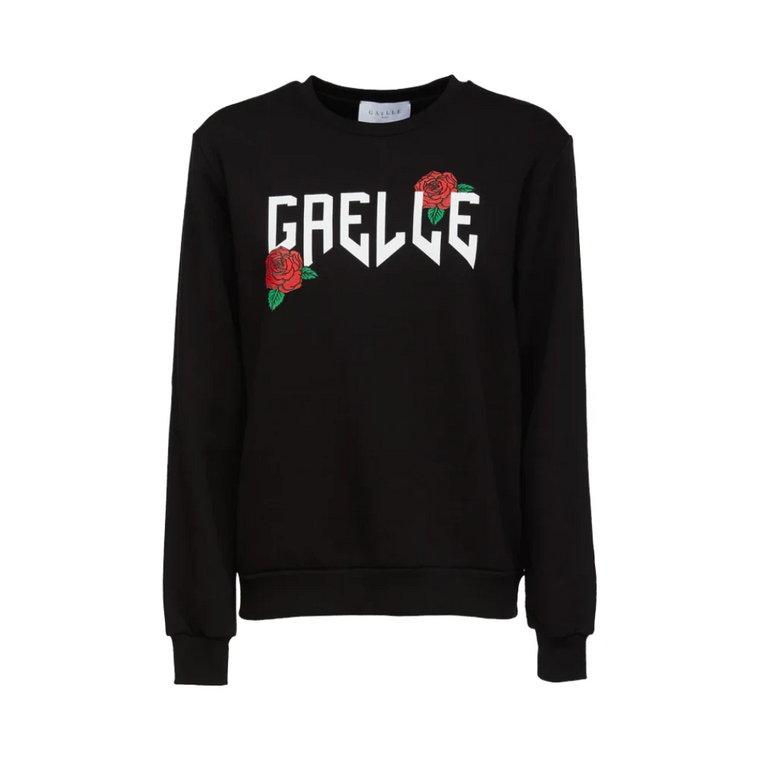Czarny bawełniany sweter z logo Gaelle i nadrukiem z różami Gaëlle Paris