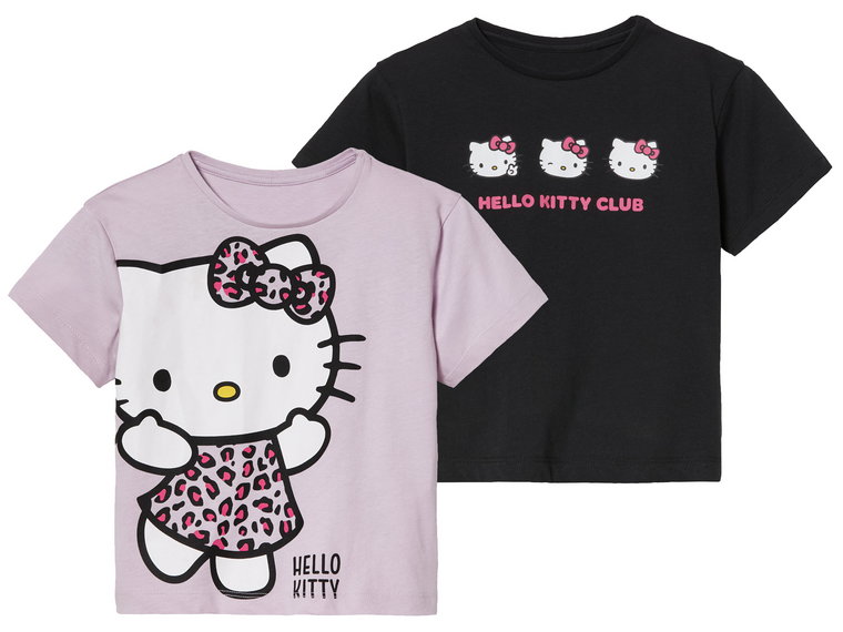 T-shirty dziecięce z postaciami z bajek, 2 sztuki (98/104, Wzór Hello Kitty)