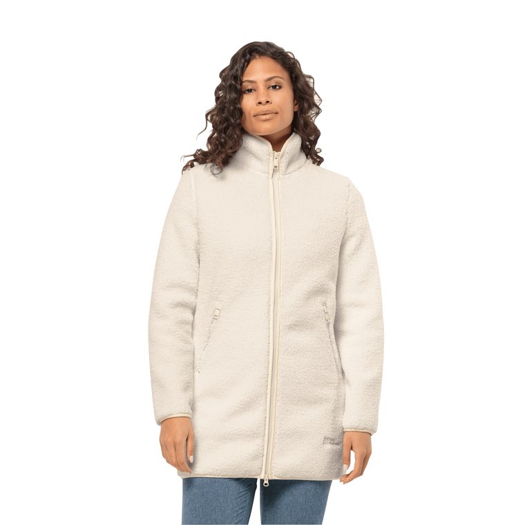 Damski płaszcz polarowy Jack Wolfskin HIGH CURL COAT W panna cotta - S