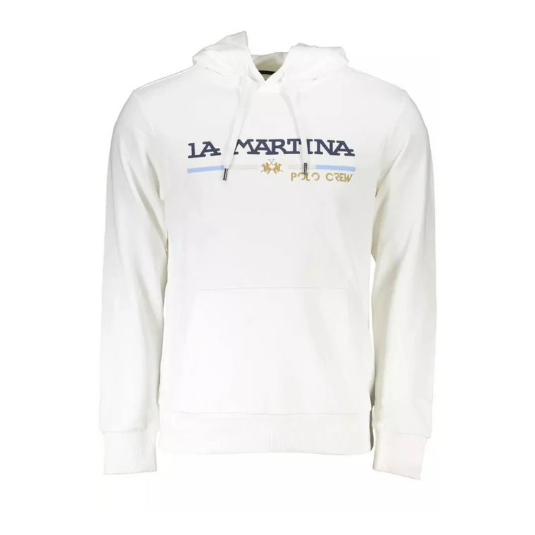 Biała bawełniana bluza z kapturem i haftem La Martina