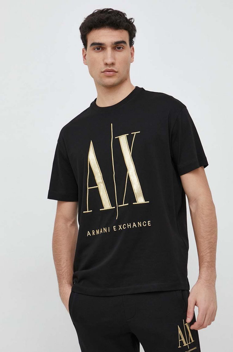 Armani Exchange t-shirt bawełniany kolor czarny z aplikacją 8NZTPQ ZJH4Z NOS