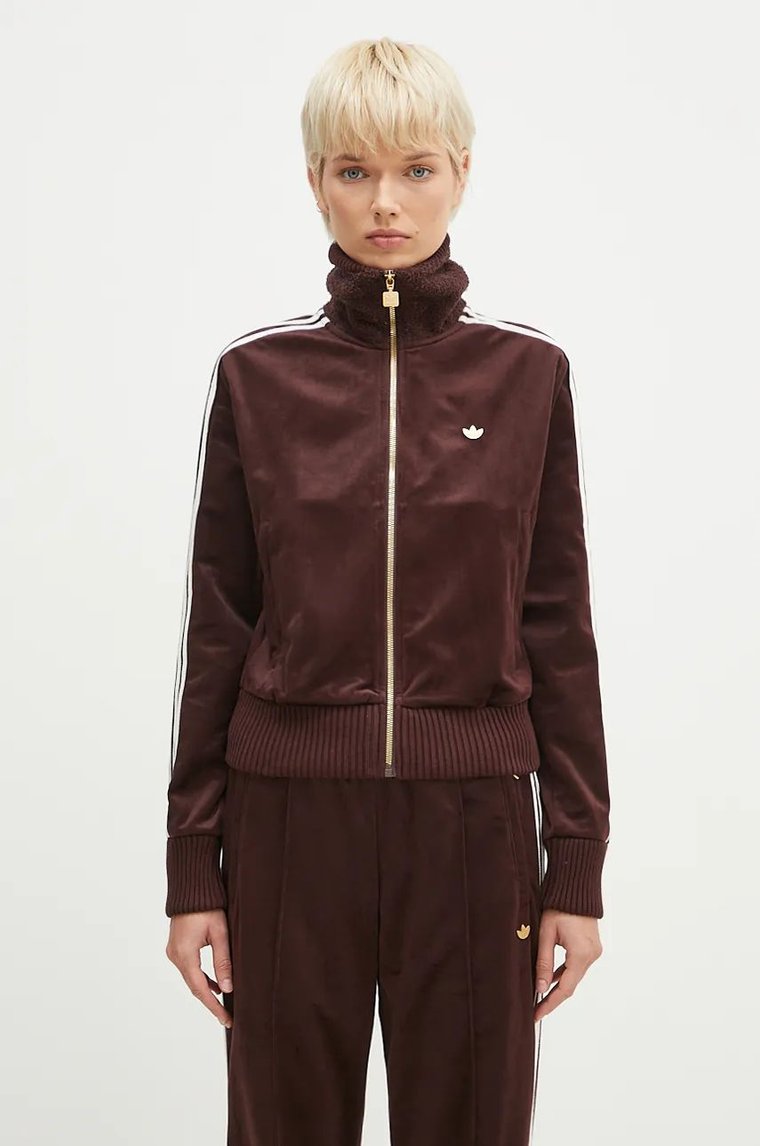 adidas Originals bluza Velvet Tracktop damska kolor brązowy z aplikacją IX1059