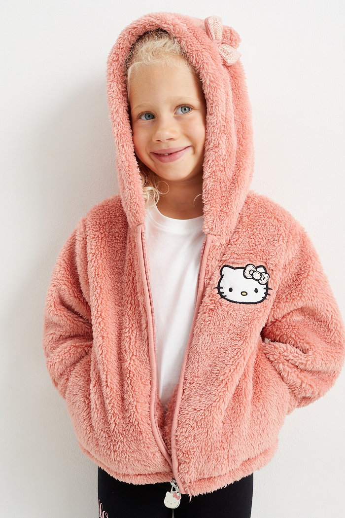 C&A Hello Kitty--bluza polarowa z kapturem, Jasnoróżowy, Rozmiar: 116