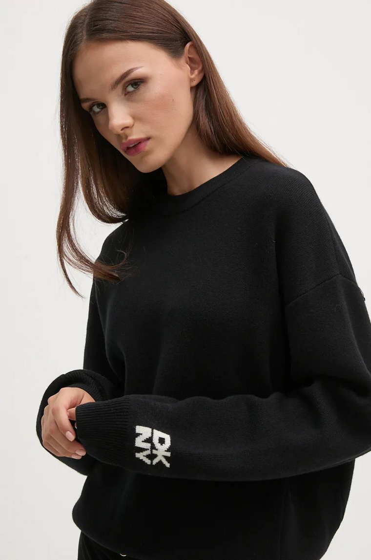 Dkny sweter wełniany damski kolor czarny  D2G4A159