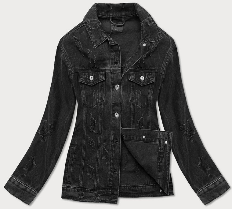 Damska kurtka jeansowa z przetarciami czarna (34761a)