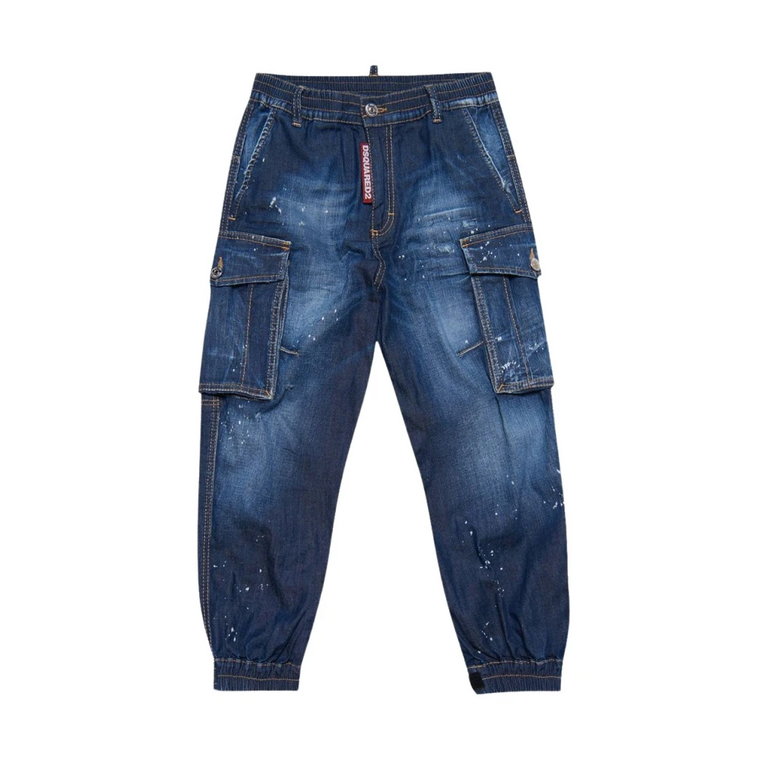 Vintage Cargo Jeans z Elastycznym Pasem Dsquared2