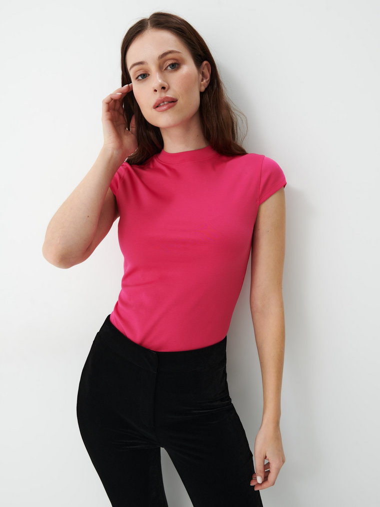 Mohito - Różowa bluzka z krótkim rękawem - fuksjowy