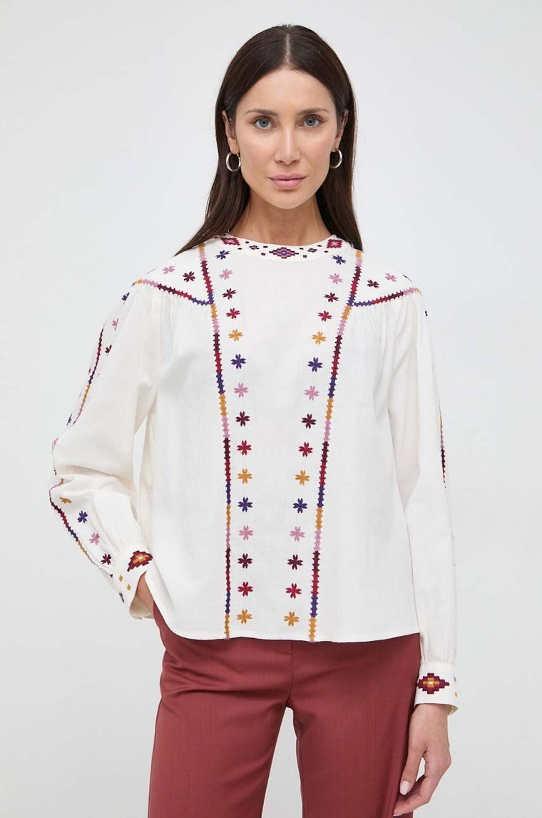 Weekend Max Mara bluzka bawełniana damska kolor beżowy z aplikacją