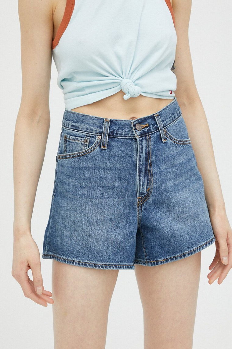 Levi's szorty jeansowe damskie kolor niebieski gładkie high waist A4695.0003-MedIndigoW