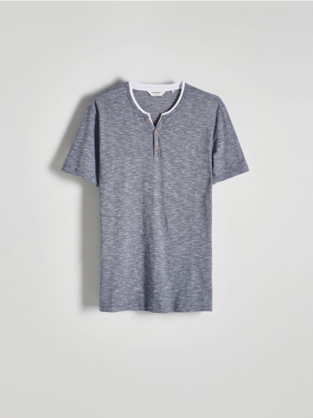 Reserved - T-shirt henley slim fit - granatowy