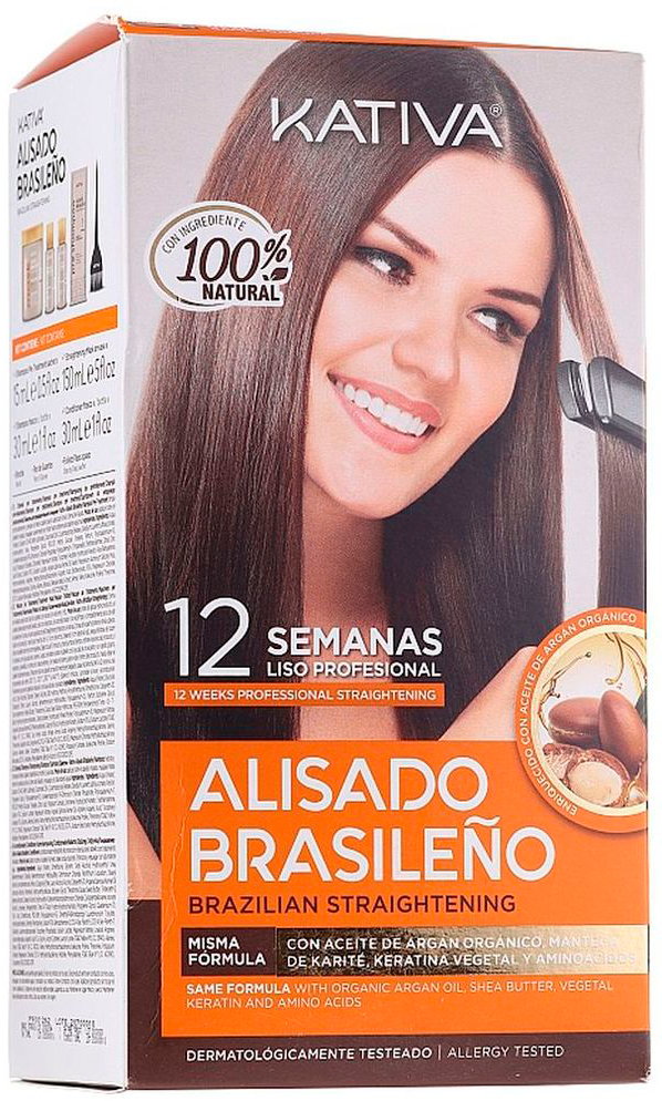 Zestaw do keratynowego prostowania włosów Kativa Alisado Brasileno Con Glyoxylic & Keratina Vegetal Kit (7750075052895). Zestawy do pielęgnacji włosów