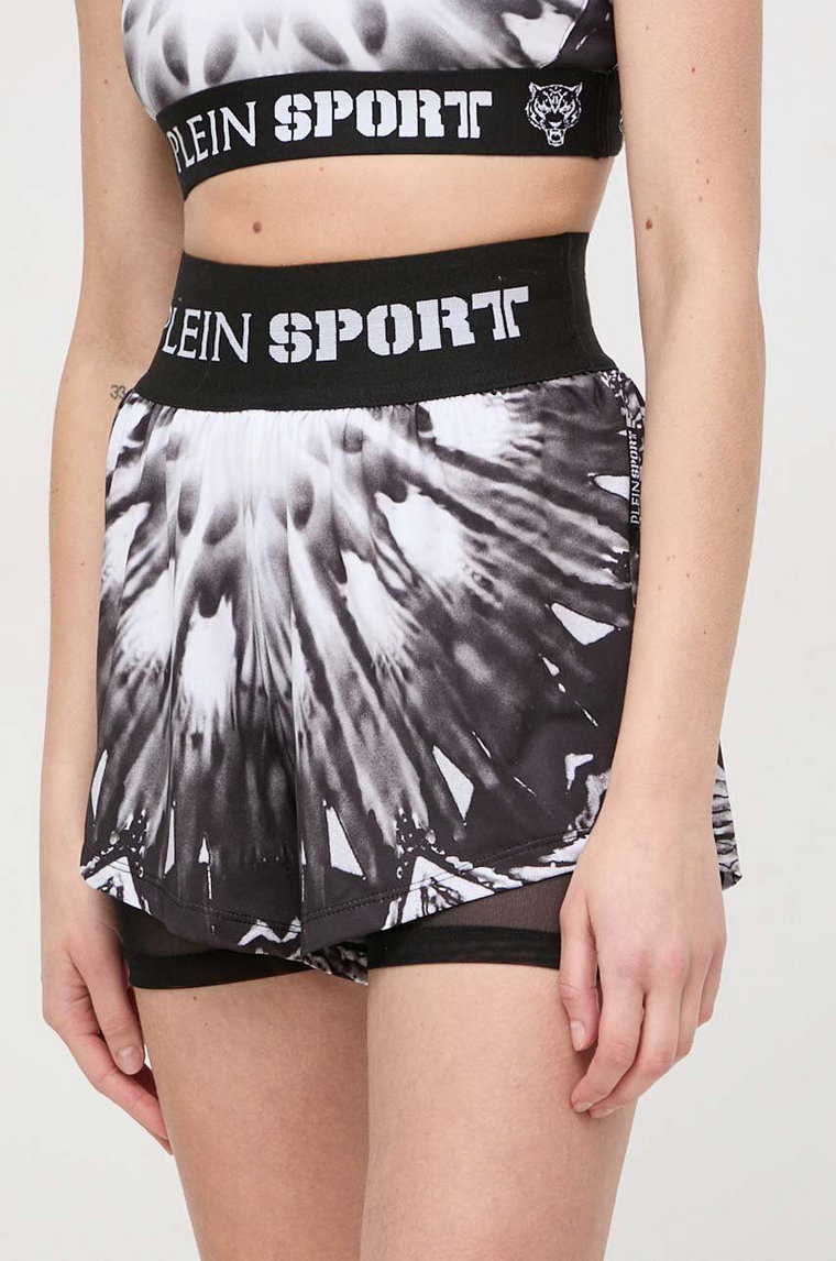 PLEIN SPORT szorty damskie kolor czarny wzorzyste high waist