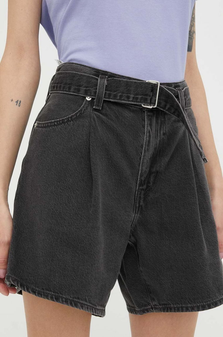 Levi's szorty jeansowe damskie kolor czarny gładkie high waist