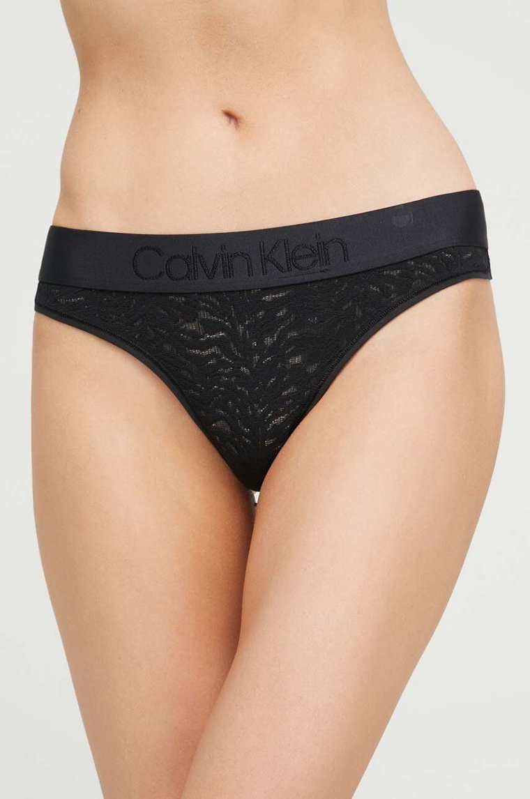 Calvin Klein Underwear stringi kolor czarny z koronki