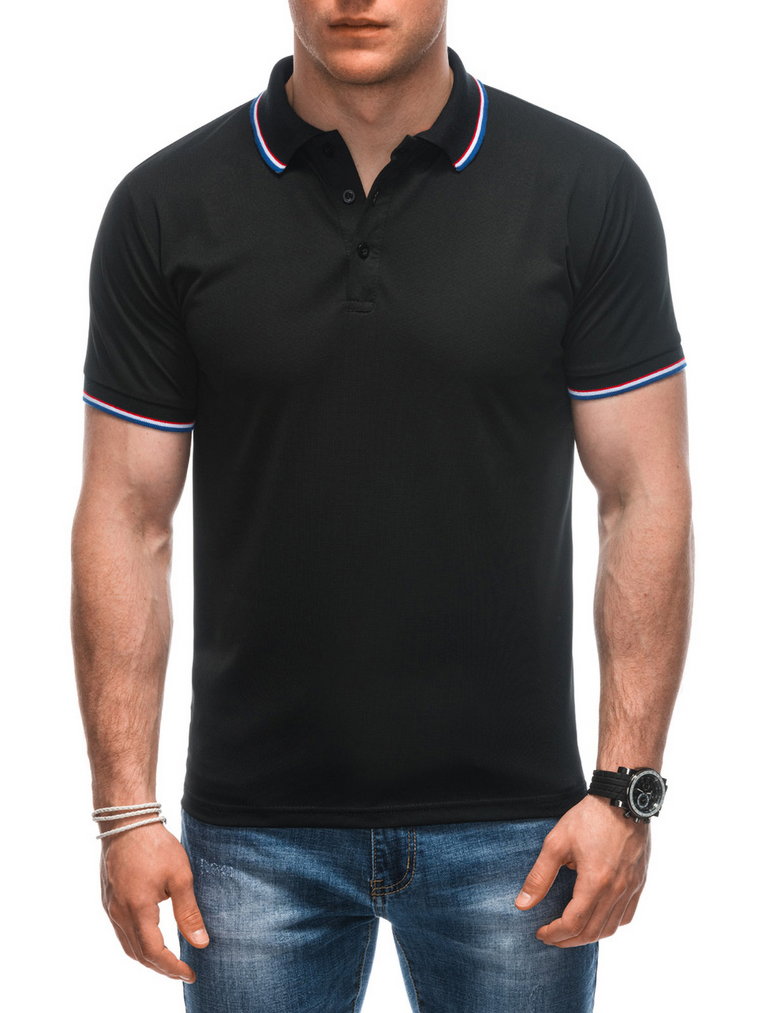 Koszulka męska Polo bez nadruku S1932 - czarna