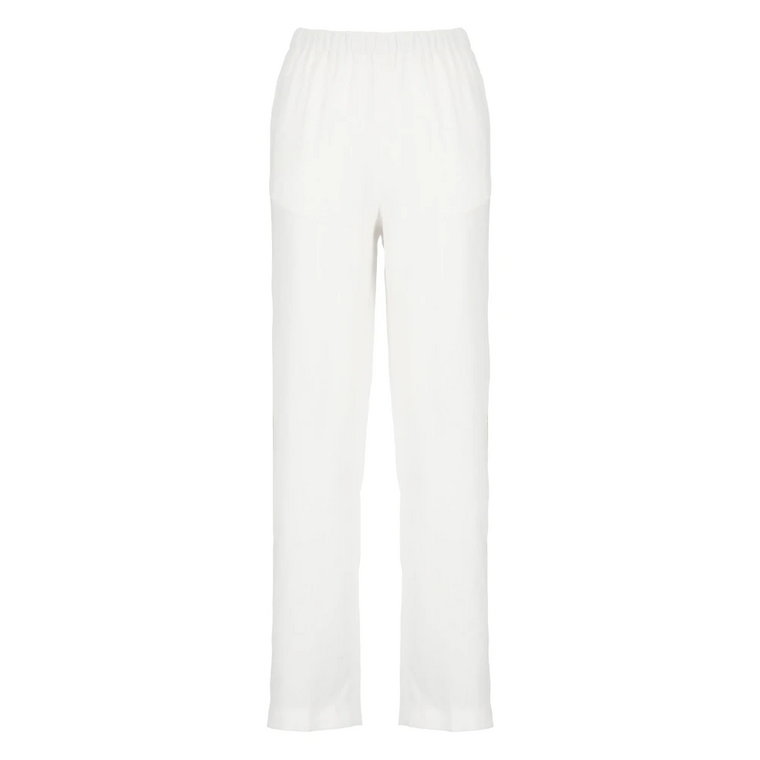 Białe lniane spodnie Elastyczny pas Kieszenie Fabiana Filippi