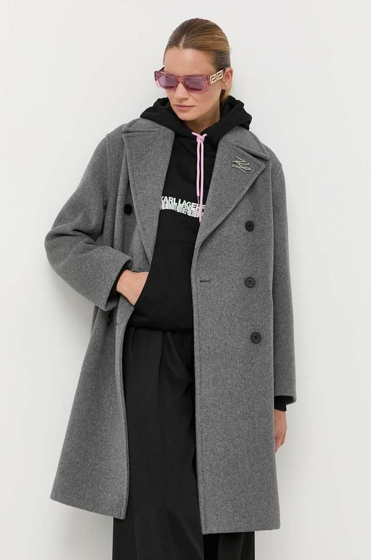 Karl Lagerfeld płaszcz wełniany kolor szary przejściowy