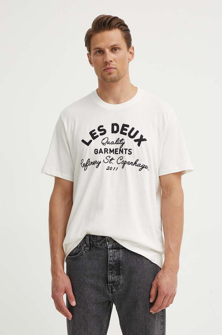 Les Deux t-shirt bawełniany męski kolor beżowy z aplikacją LDM101173