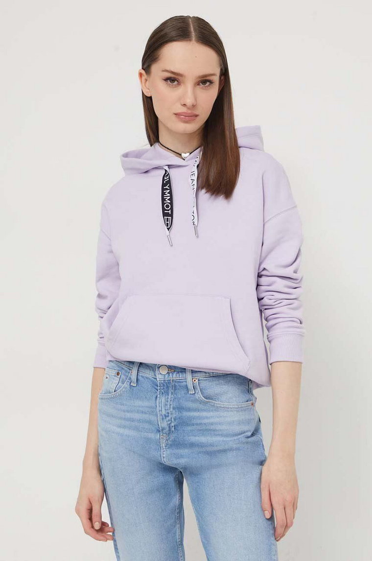 Tommy Jeans bluza damska kolor fioletowy z kapturem gładka