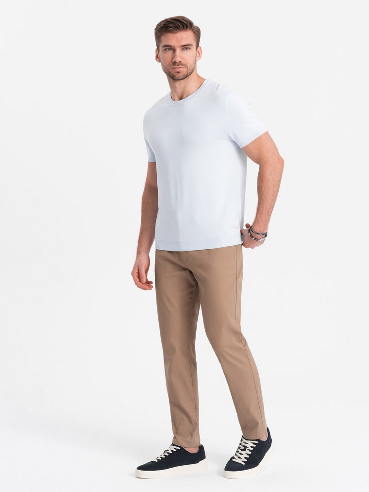 Spodnie męskie chino SLIM FIT - jasnobrązowe V2 OM-PACP-0186