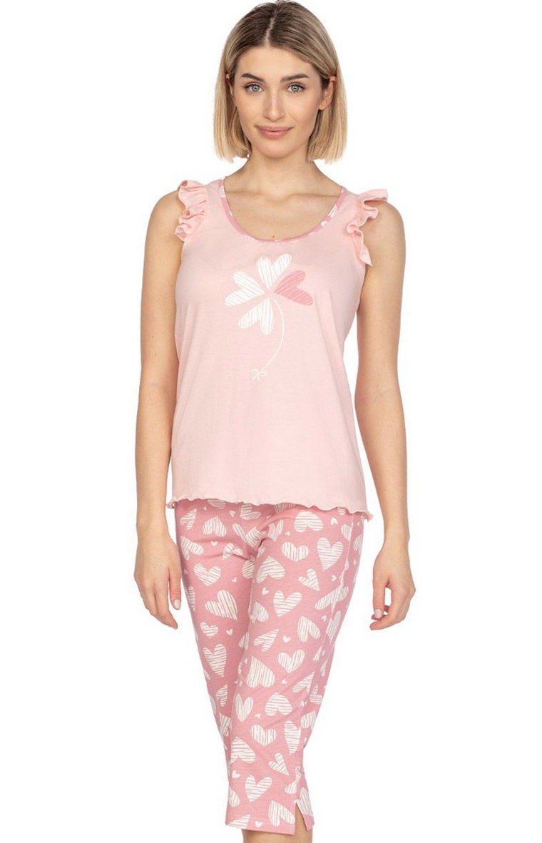 Bawełniana piżama damska różowa 658, Kolor różowy-wzór, Rozmiar S, Regina