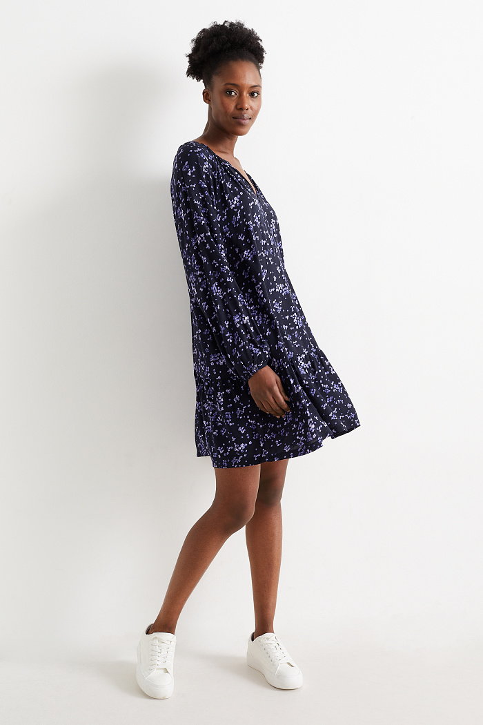 C&A Sukienka z wiskozy-w kwiaty, Niebieski, Rozmiar: 38