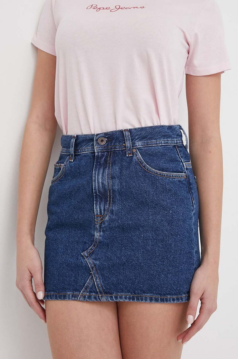 Pepe Jeans spódnica jeansowa MINI SKIRT MW kolor granatowy mini prosta PL901123HT2