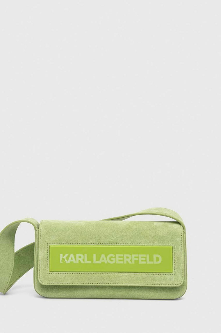 Karl Lagerfeld torebka zamszowa ICON K MD FLAP SHB SUEDE kolor zielony
