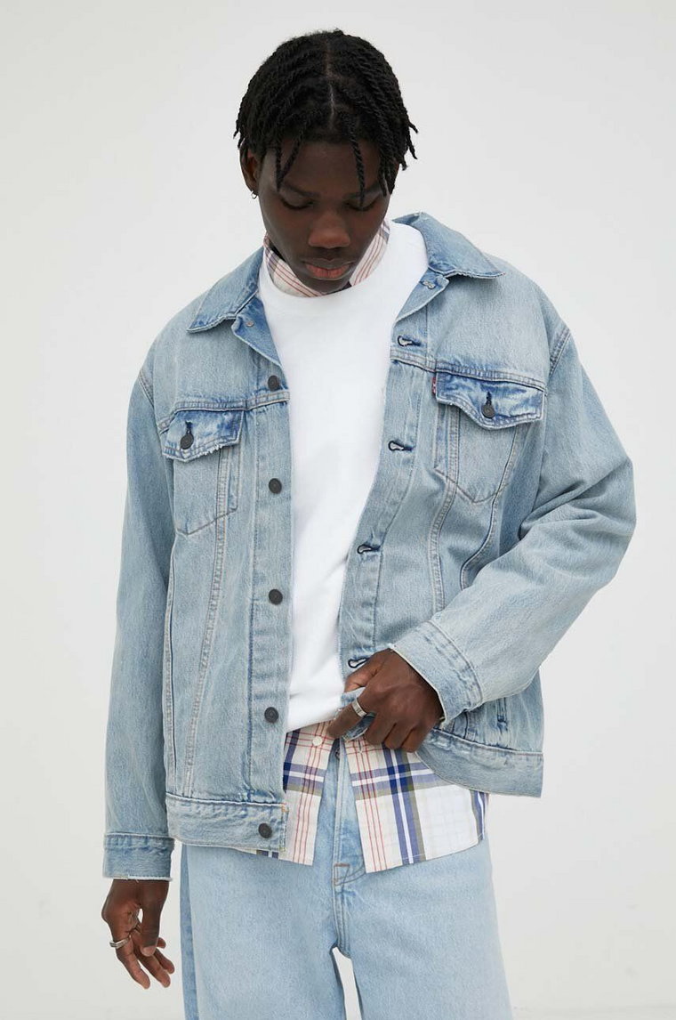 Levi's kurtka jeansowa bawełniana kolor niebieski przejściowa oversize