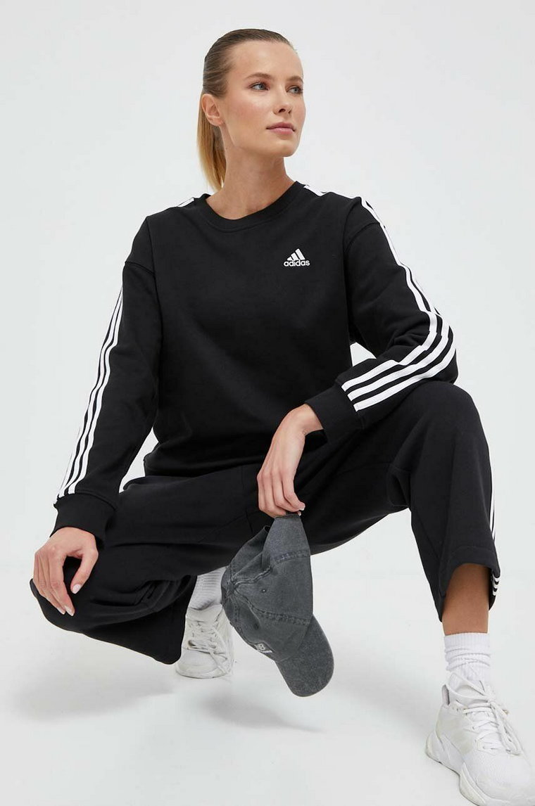 adidas bluza bawełniana damska kolor czarny gładka IC8766