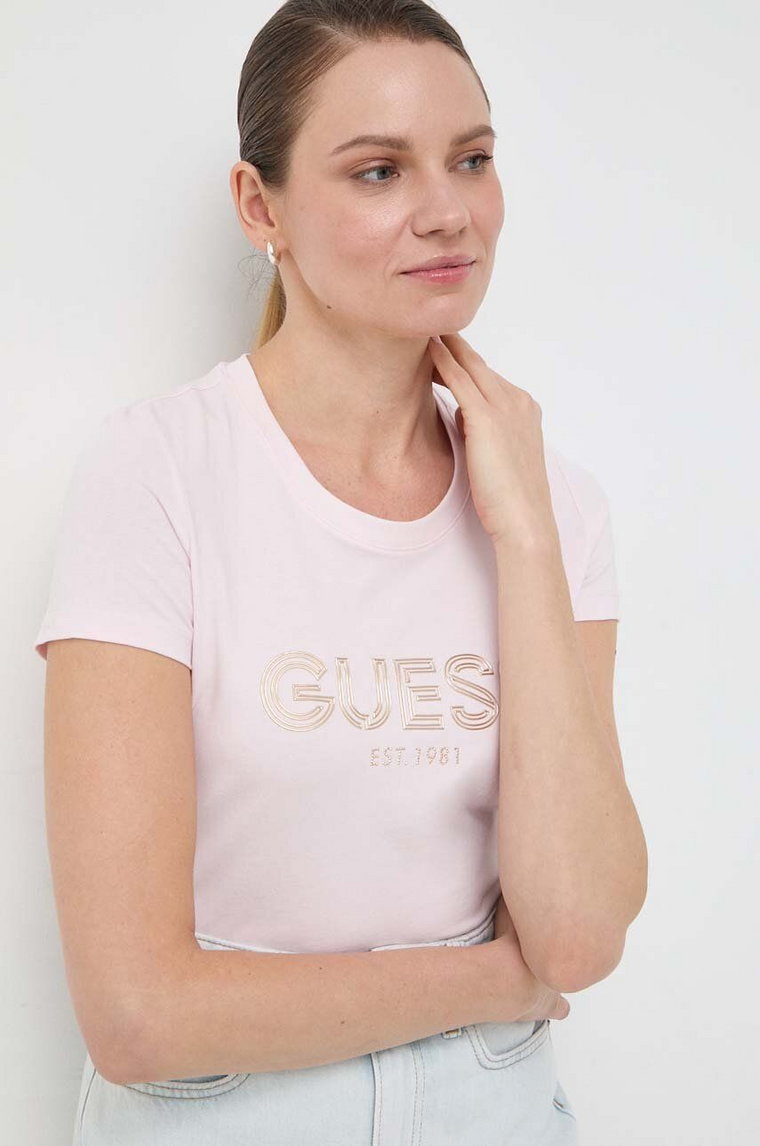 Guess t-shirt BOLD damski kolor różowy W4RI29 J1314