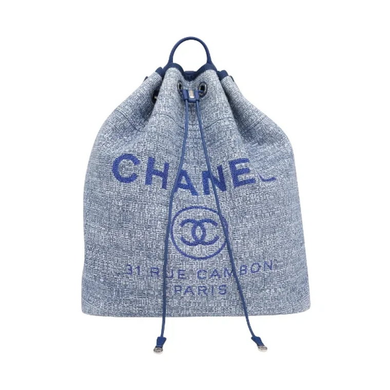 Niebieski Plecak Chanel Deauville z Sznurkiem Chanel Vintage