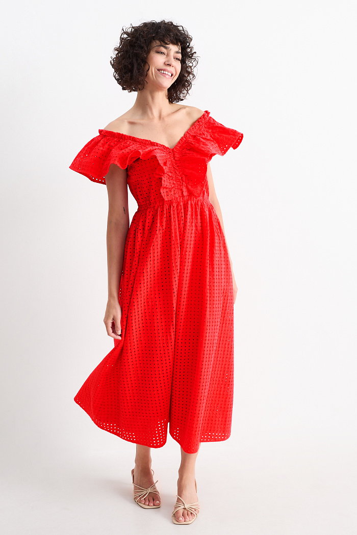 C&A Sukienka fit & flare z dekoltem w serek, Czerwony, Rozmiar: 36
