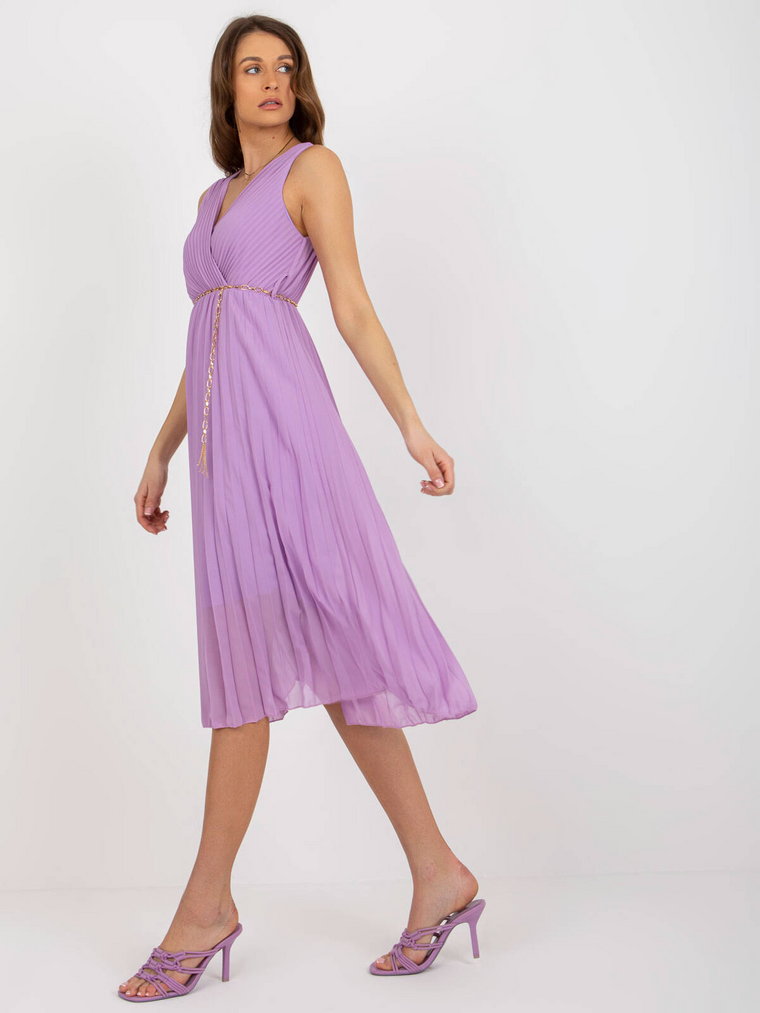 Sukienka na co dzień jasny fioletowy codzienna letnia dekolt kopertowy rękaw bez rękawów długość midi pasek z podszewką