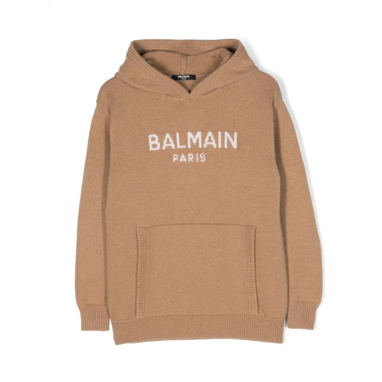 Dziecięcy Kamelowy Sweter z Kapturem Balmain